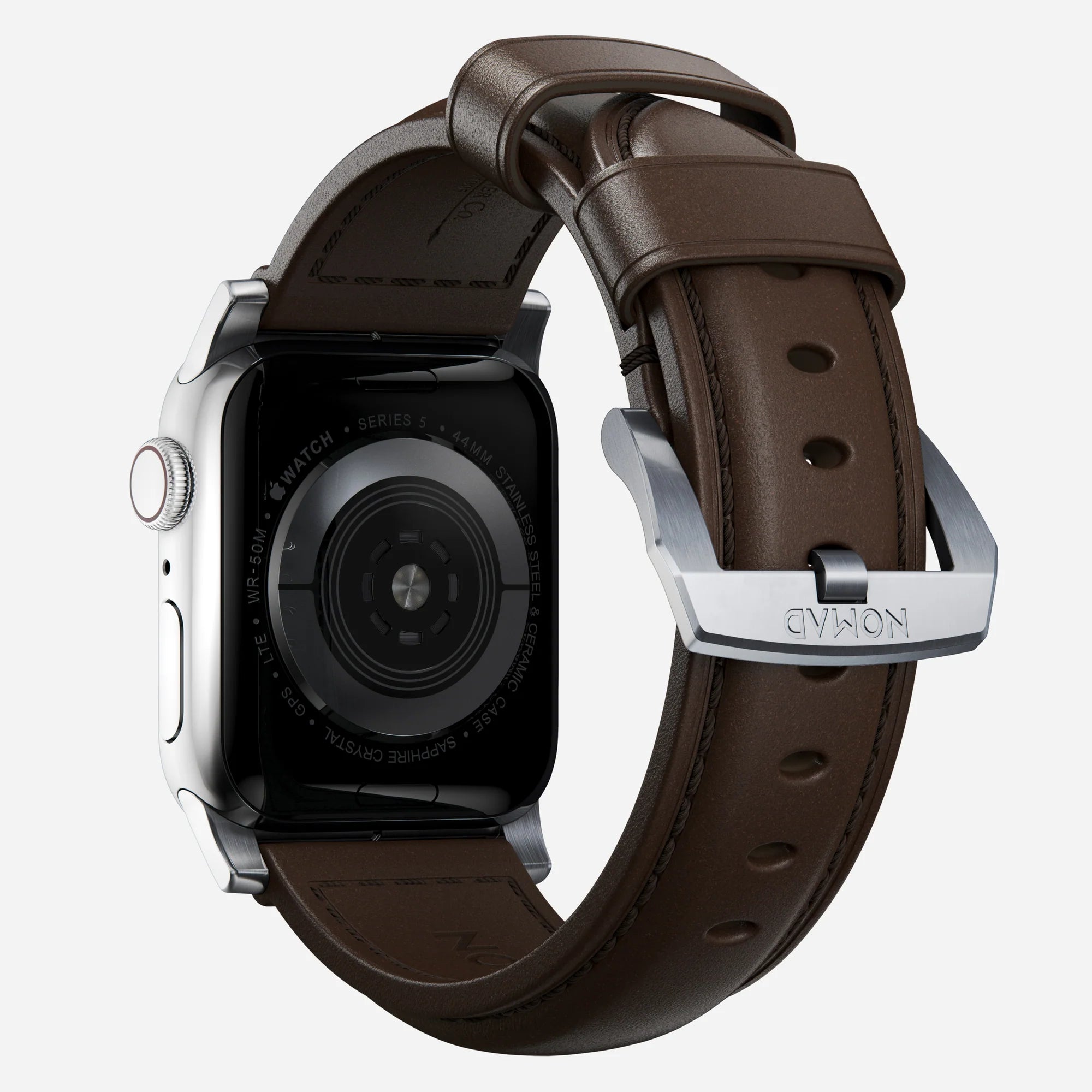 Nomad Traditional Apple Watch leren bandje (bruin/zilver)