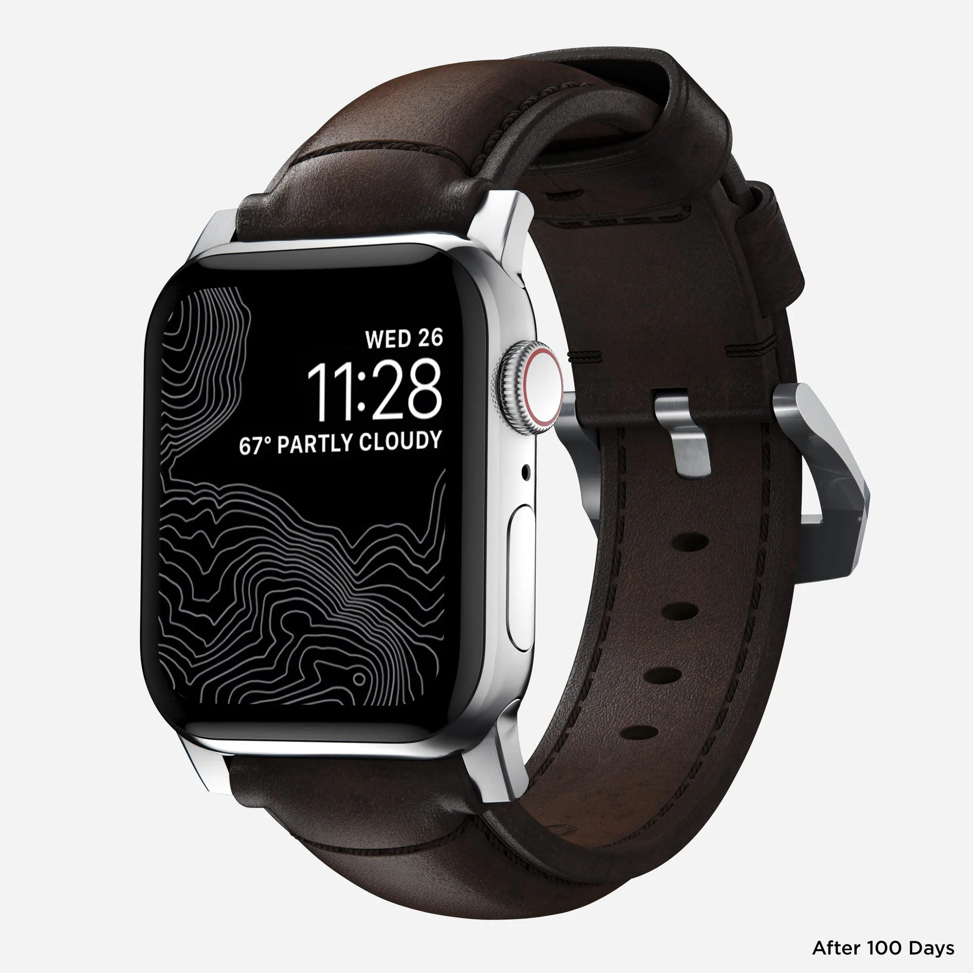 Nomad Traditional Apple Watch leren bandje (bruin/zilver)
