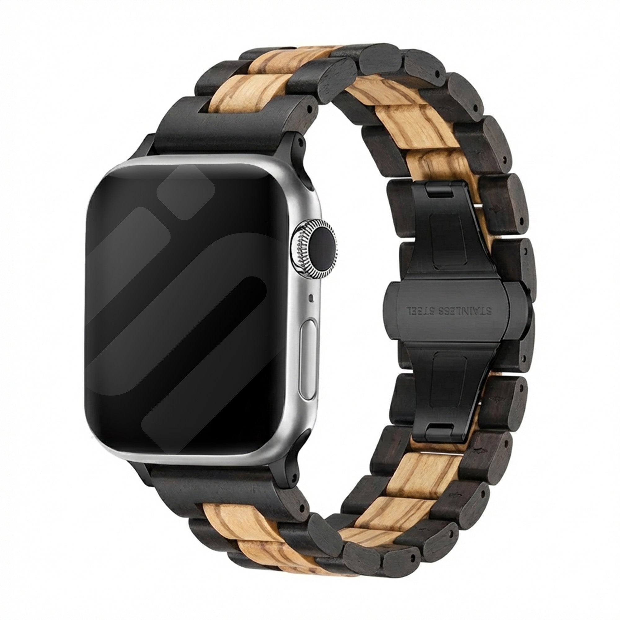Apple Watch houten bandje (zwart/lichtbruin)