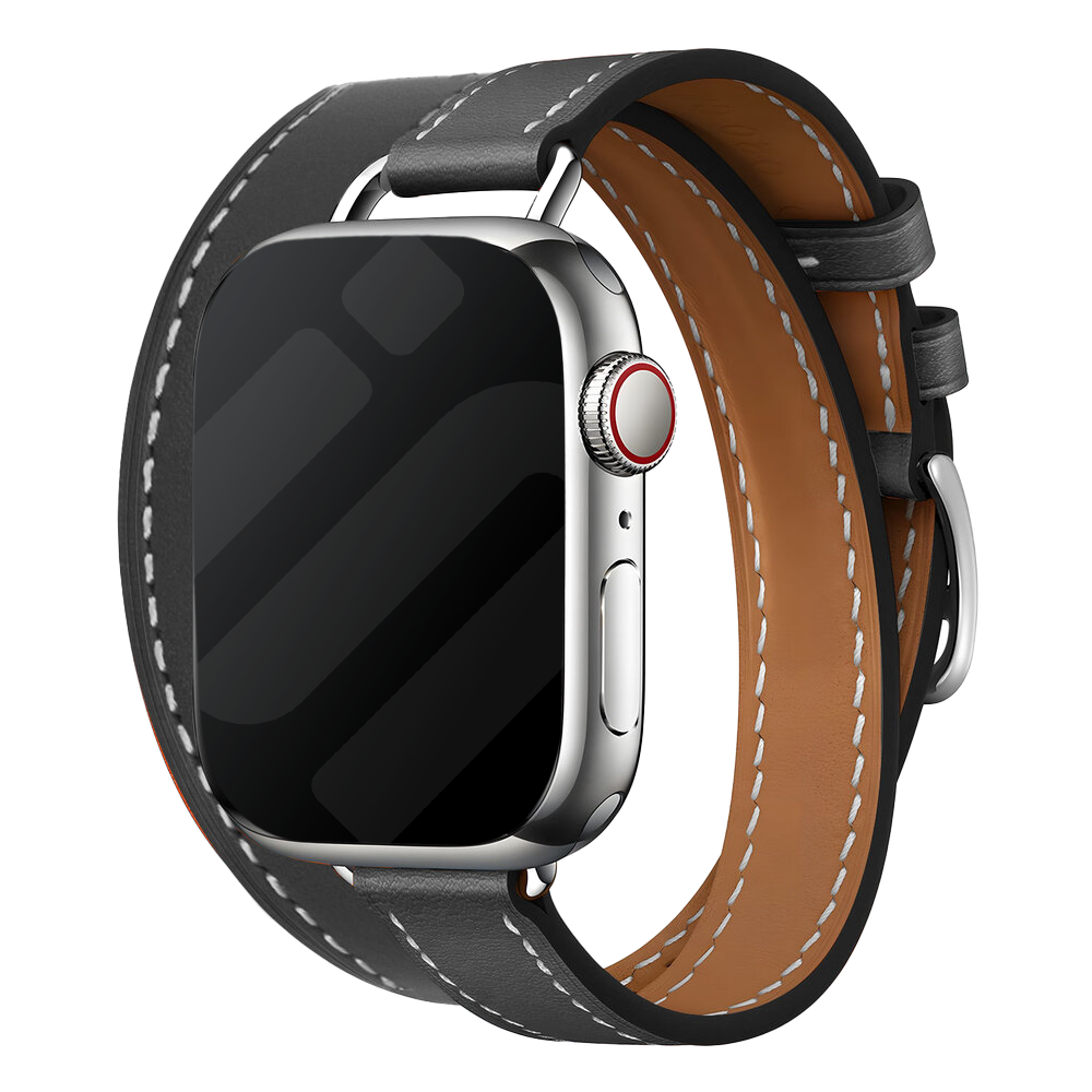 Apple Watch leren double tour band (zwart)