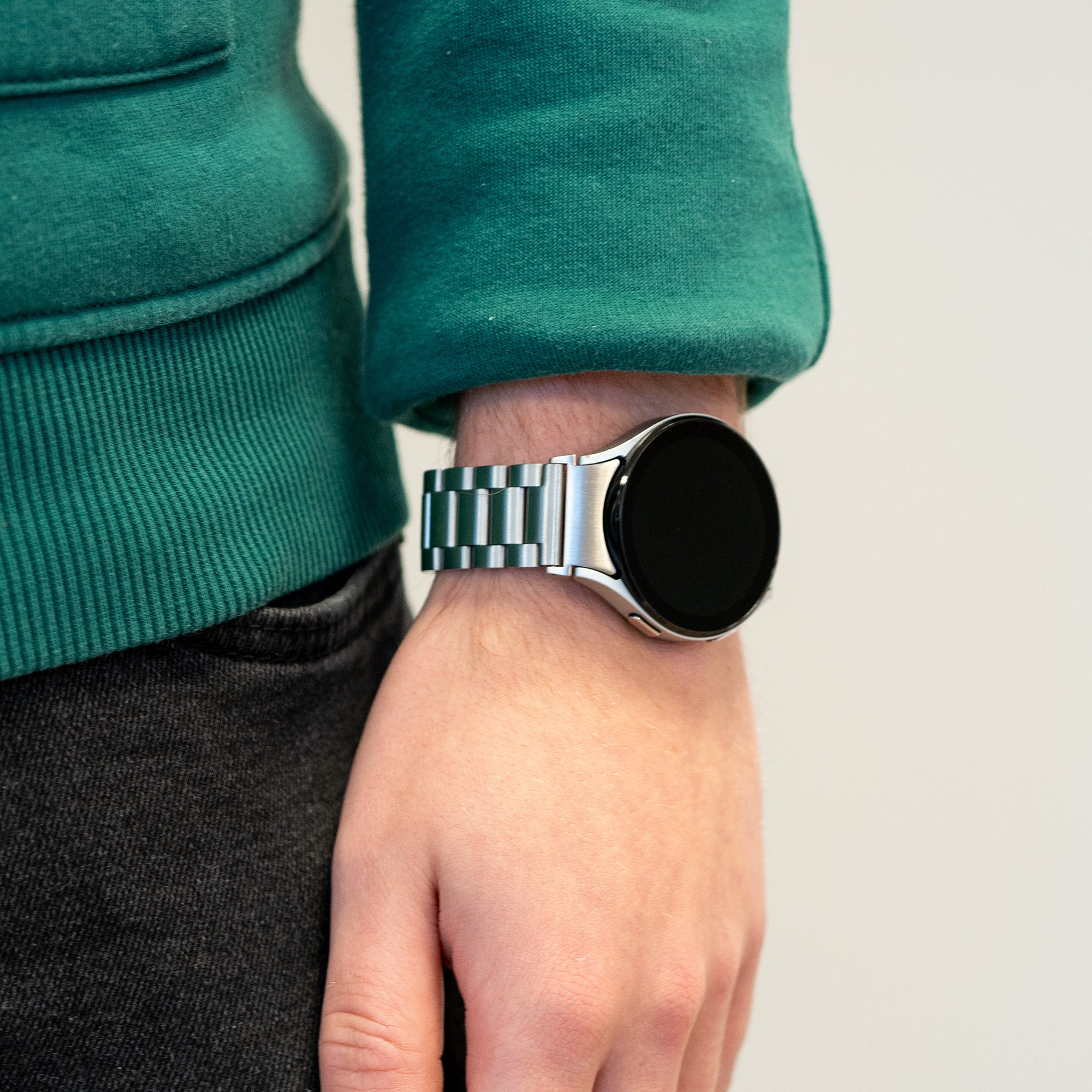 Bandz Samsung Galaxy Watch 4 - 44mm stalen band 'Classic' (zilver)