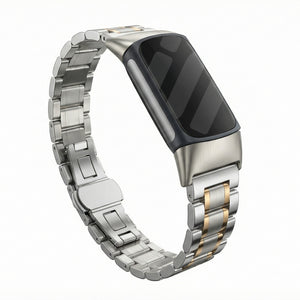 Fitbit Charge 6 metalen schakel band (zilver/rosé goud)