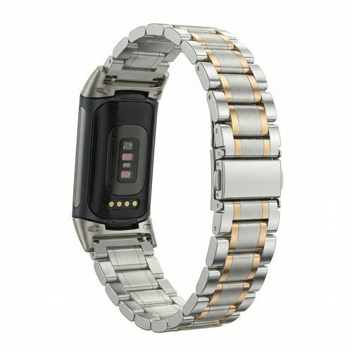 Fitbit Charge 6 metalen schakel band (zilver/rosé goud)