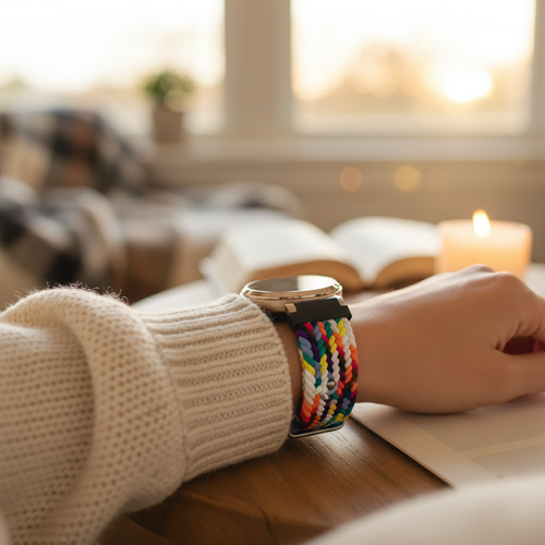 Bandz Pebble Round 2 - 14mm gevlochten nylon band (regenboog)