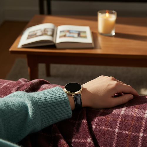 Bandz Pebble Round 2 - 14mm lederen band 'Crocodile' (zwart)