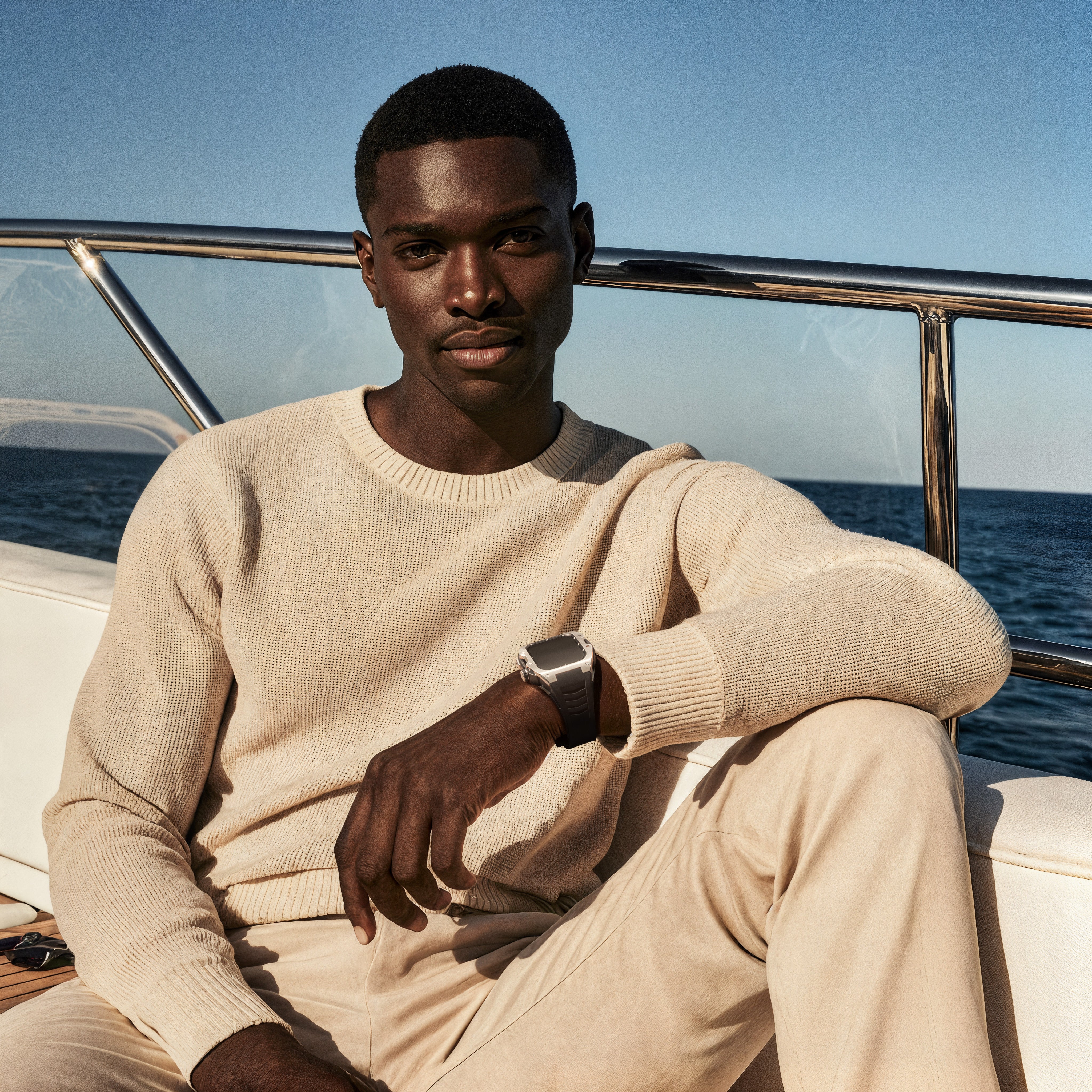 Reqior Apple Watch 45mm case met rubberen band (zilver)