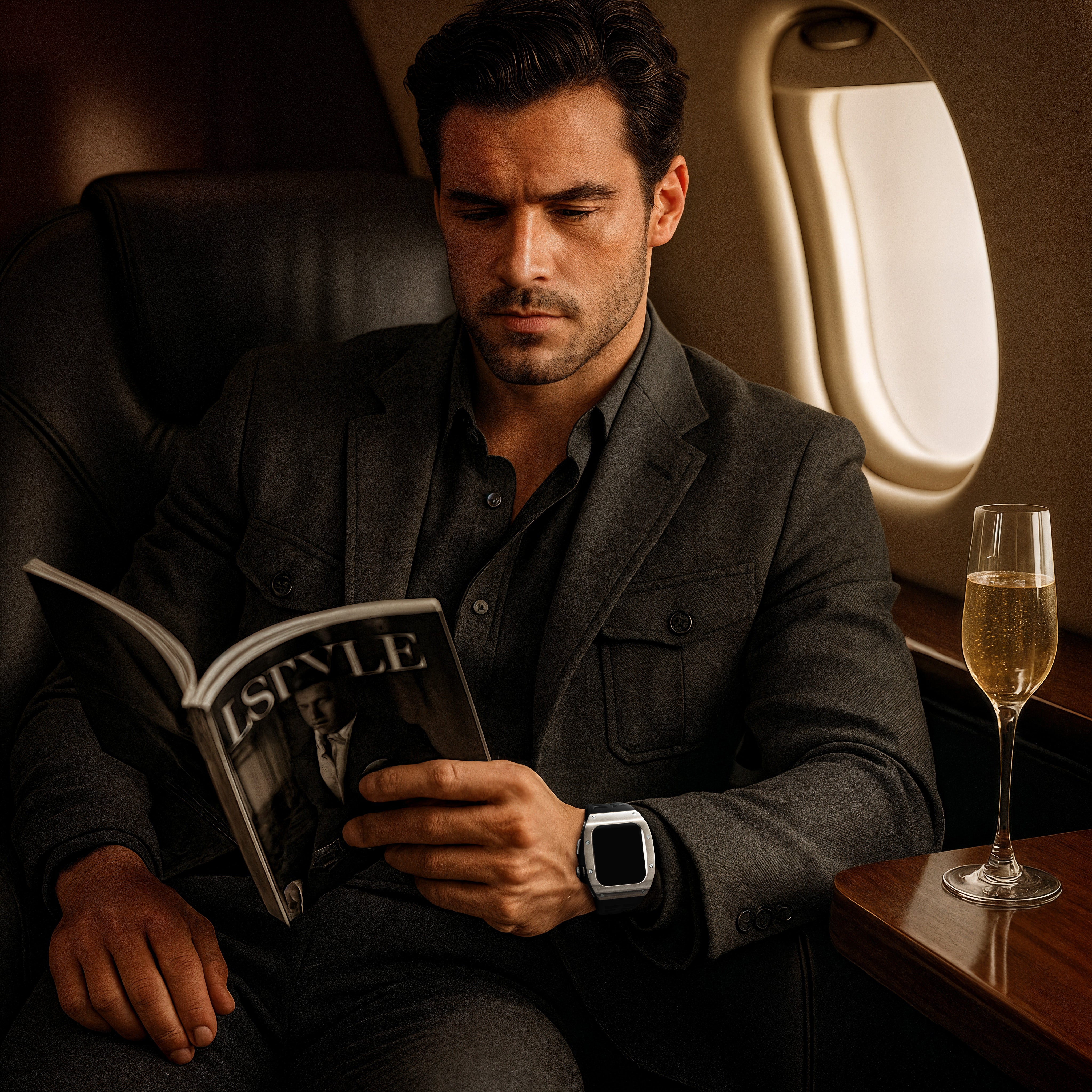 Reqior Apple Watch 45mm polymer en metalen case met rubberen band (zilver)