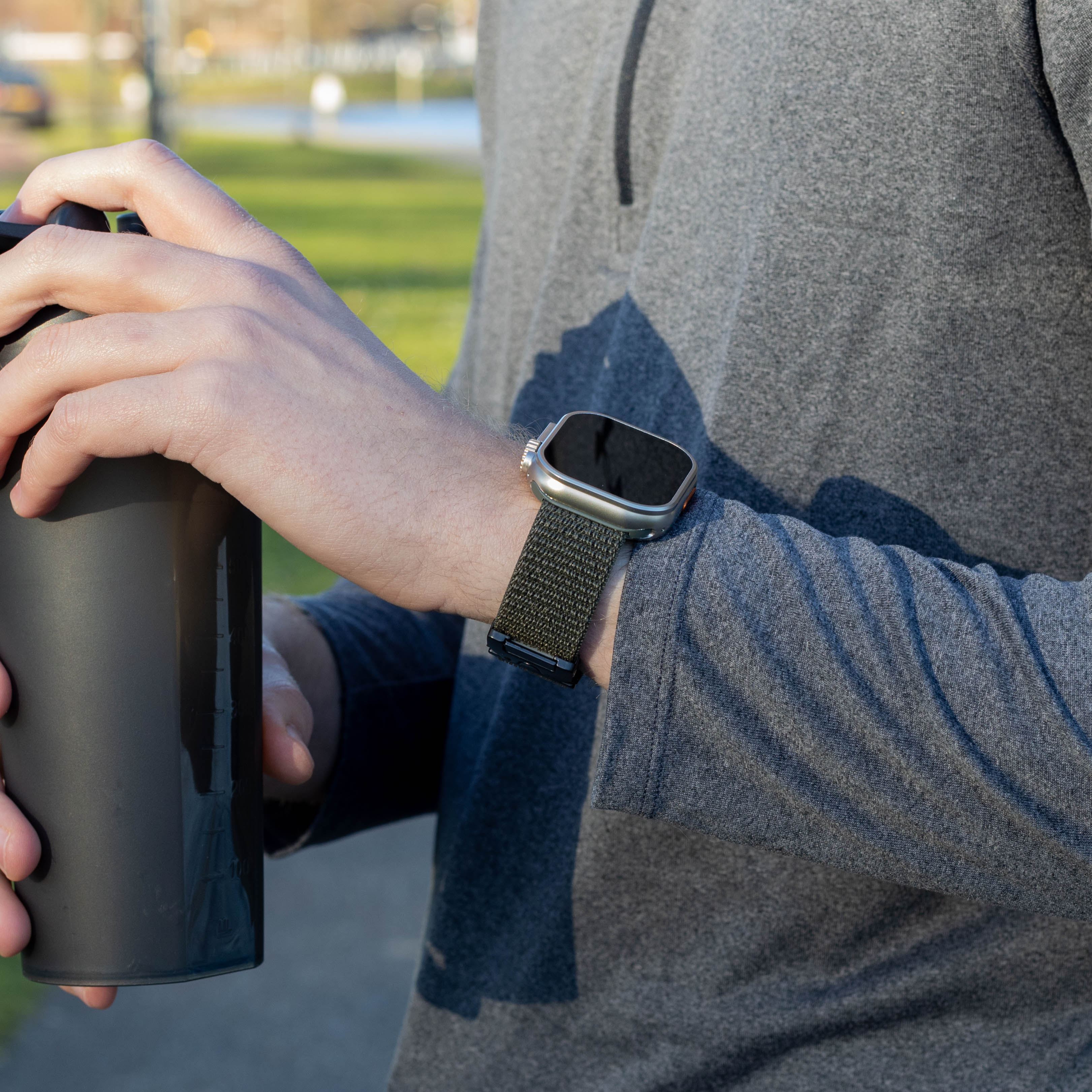 Bandz Apple Watch nylon band 'Classic' met P-buckle (legergroen)