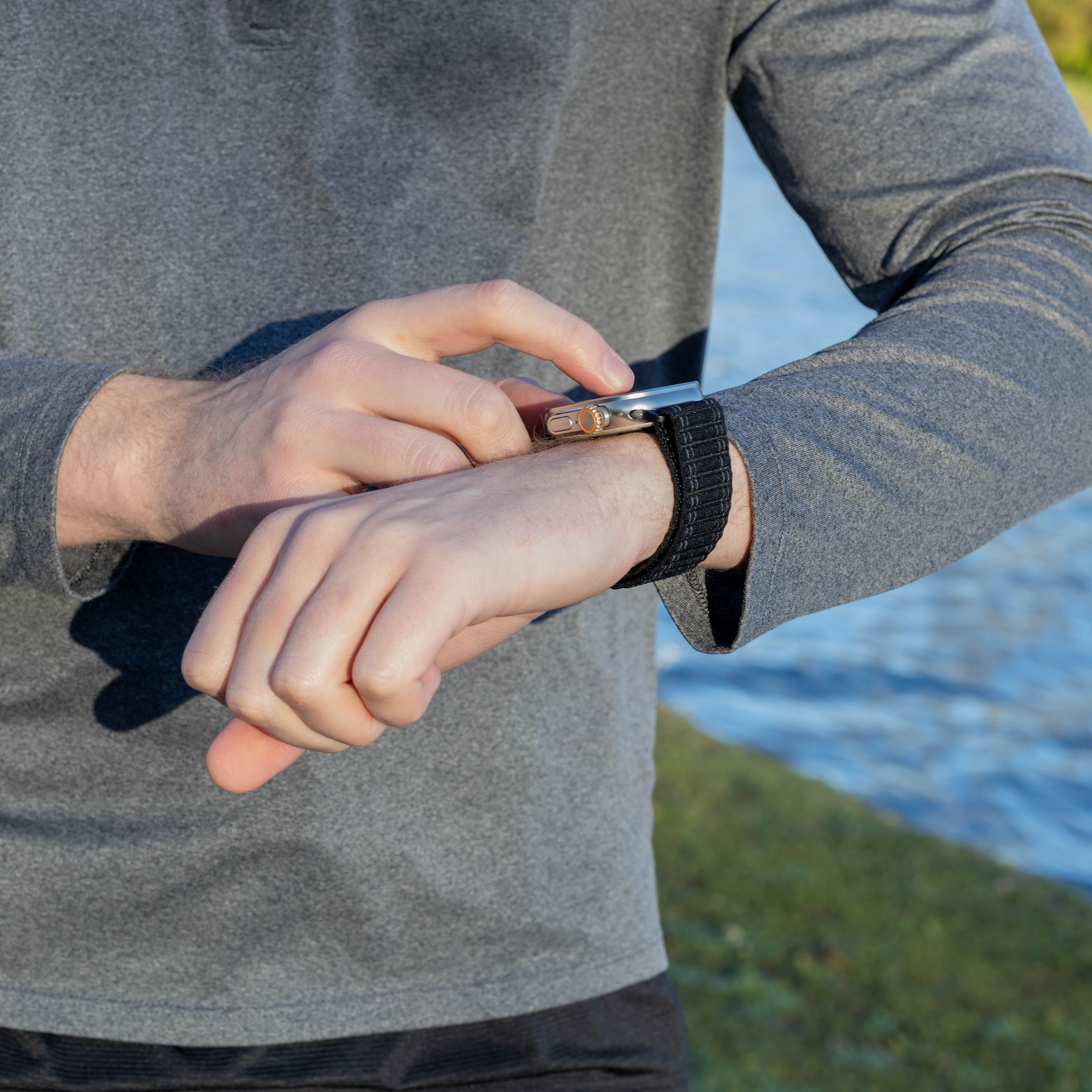 Bandz Apple Watch nylon band 'Deluxe' met P-buckle (zwart)