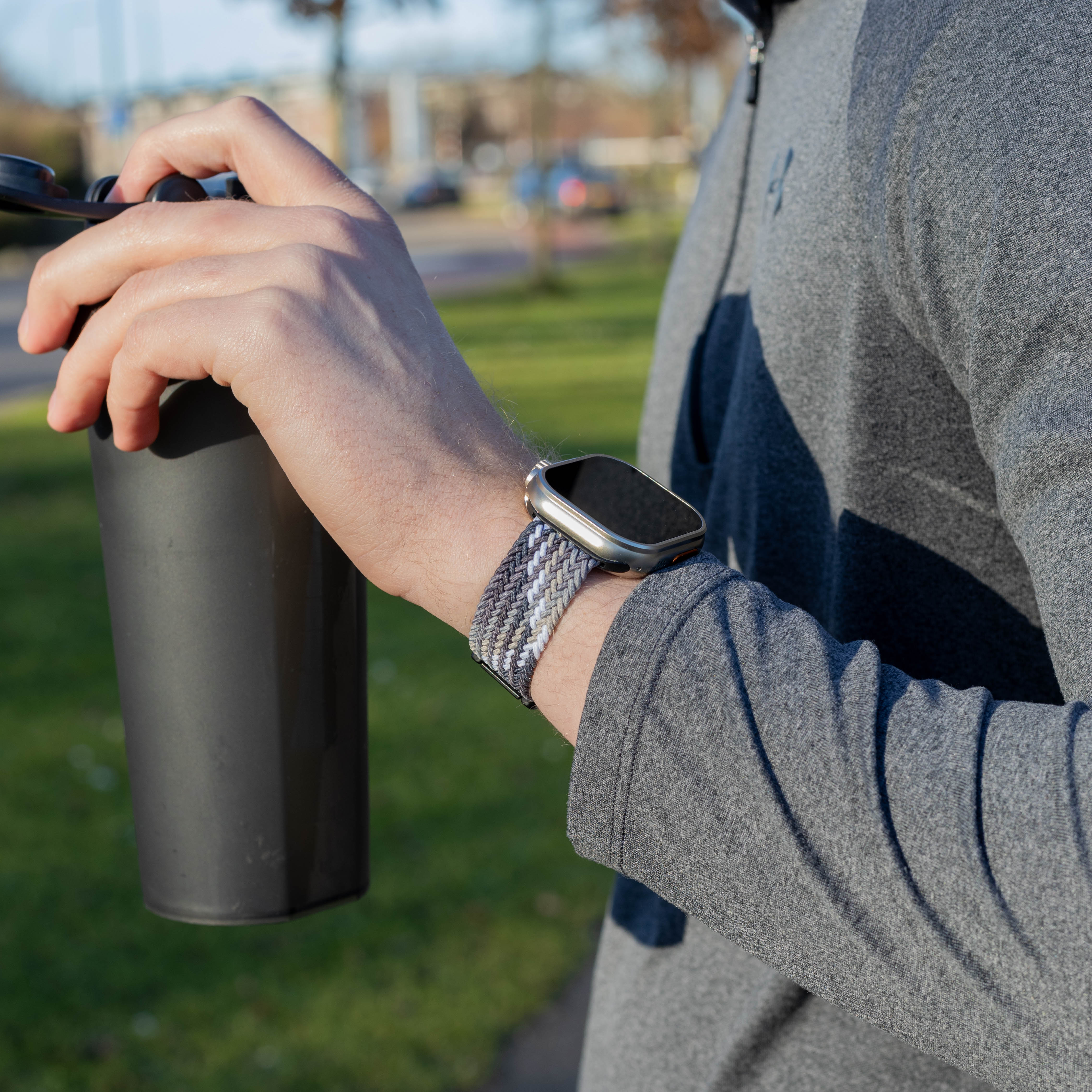 Bandz Apple Watch gevlochten nylon band met P-buckle (mandala zwart) 