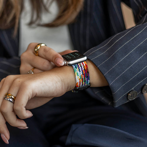 Bandz Apple Watch gevlochten nylon band met P-buckle (regenboog)