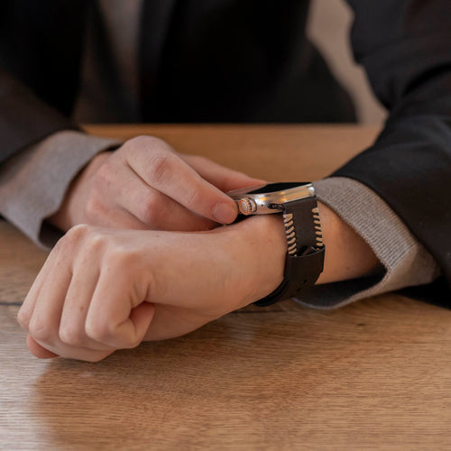Apple Watch Stitched leren band (zwart)