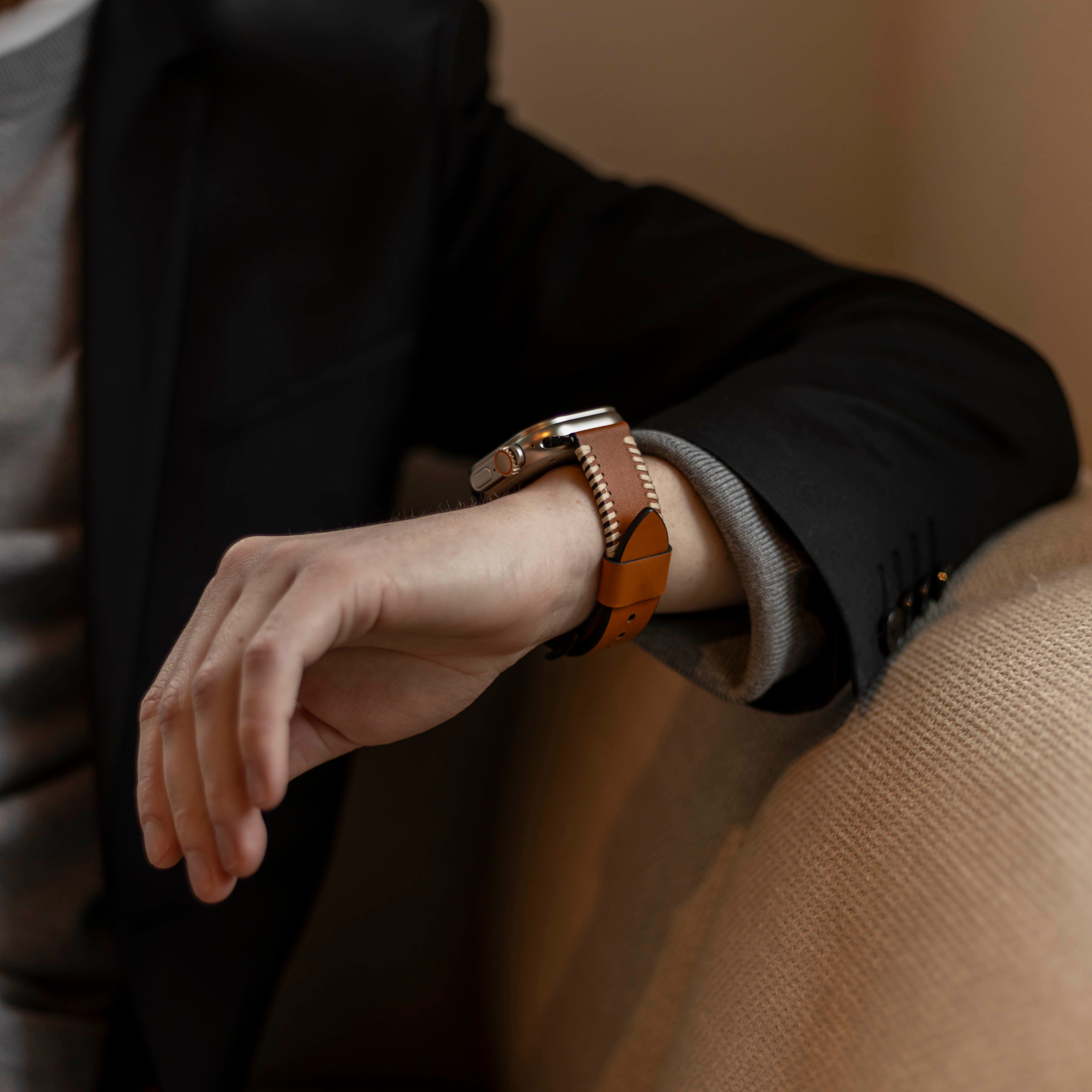 Apple Watch Stitched leren band (bruin)