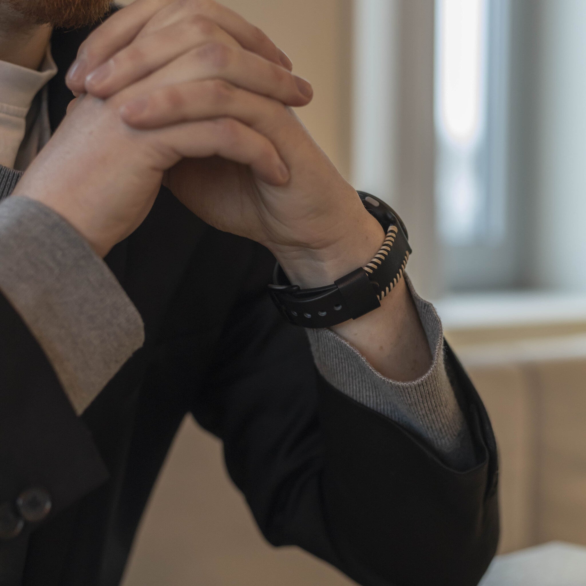 Amazfit Balance 2 Stitched leren band (zwart)