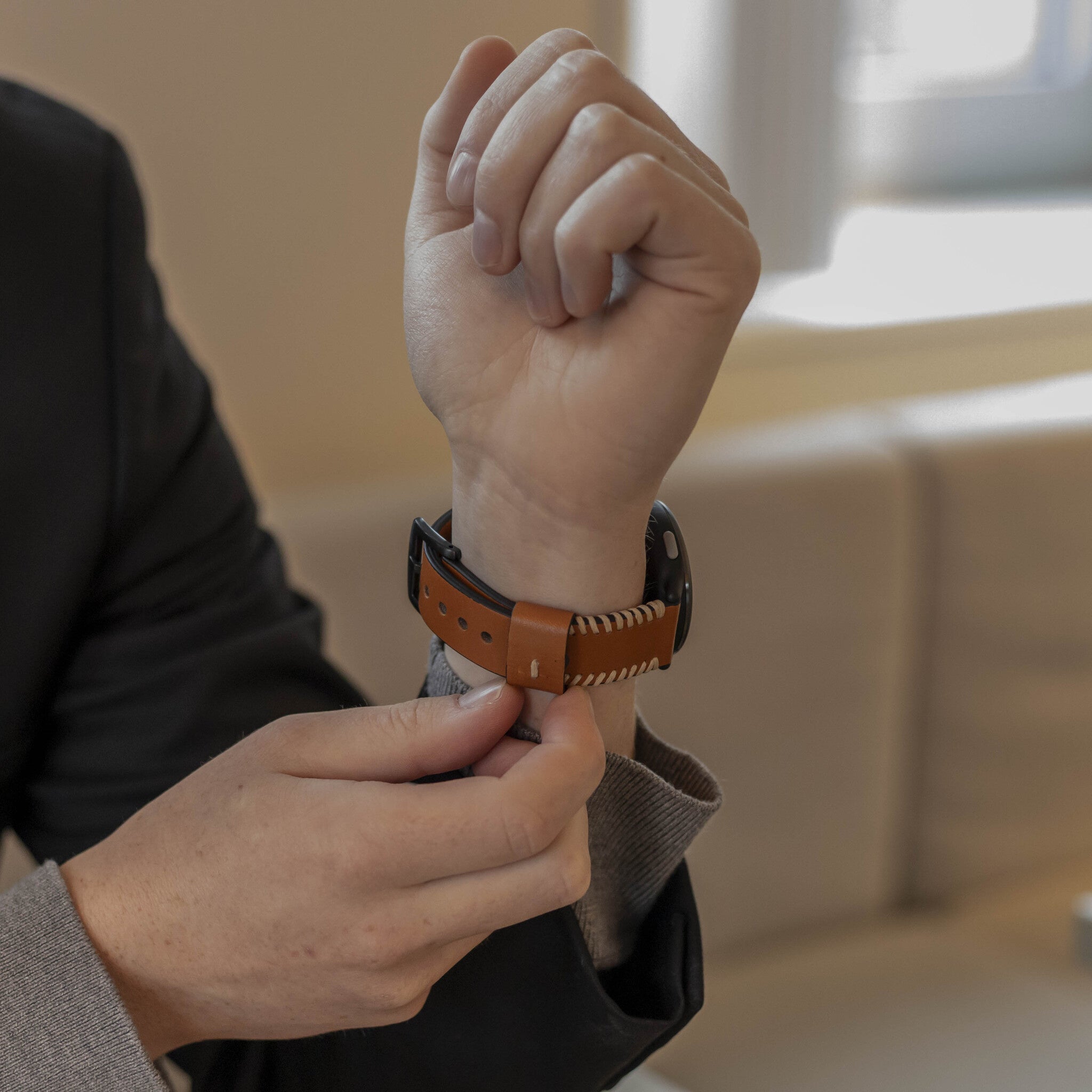 Amazfit Bip 6 Stitched leren band (bruin)