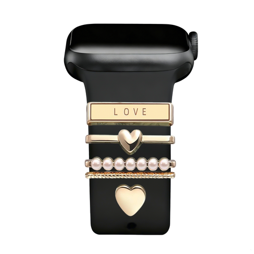 Horlogeband charm - hartjes (goud)