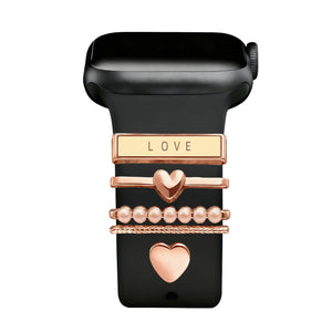 Horlogeband charm - hartjes (rosé goud)