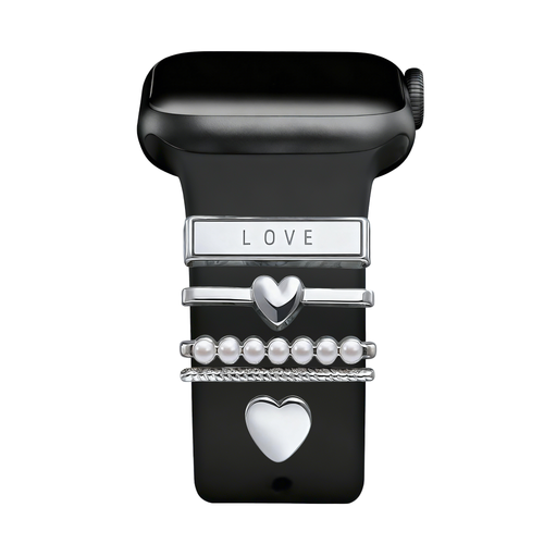 Horlogeband charm - hartjes (zilver)