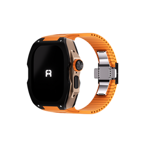 Reqior Apple Watch Ultra case met rubberen band (zwart/oranje)