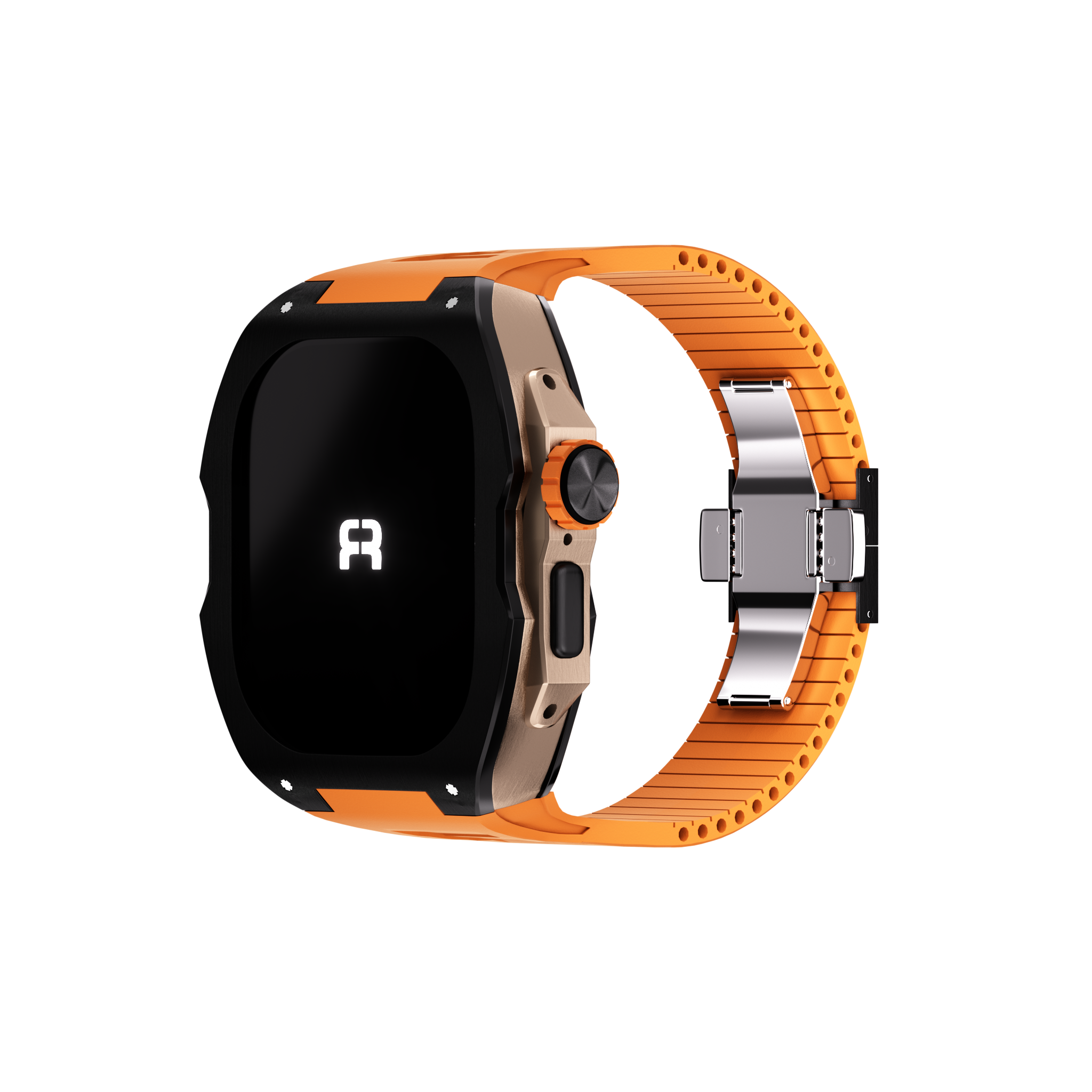 Reqior Apple Watch Ultra case met rubberen band (zwart/oranje)