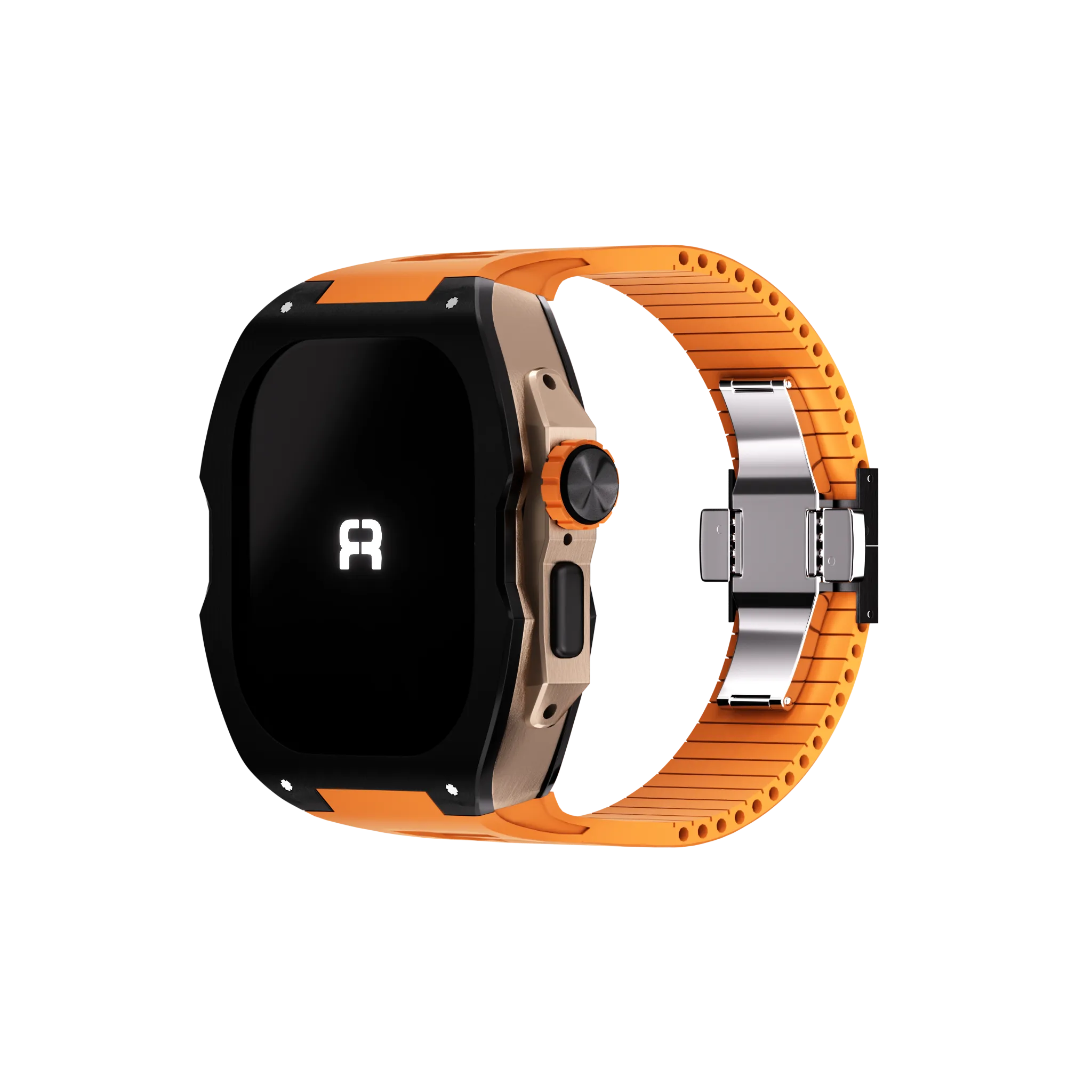 Reqior Apple Watch Ultra case met rubberen band (zwart/oranje)
