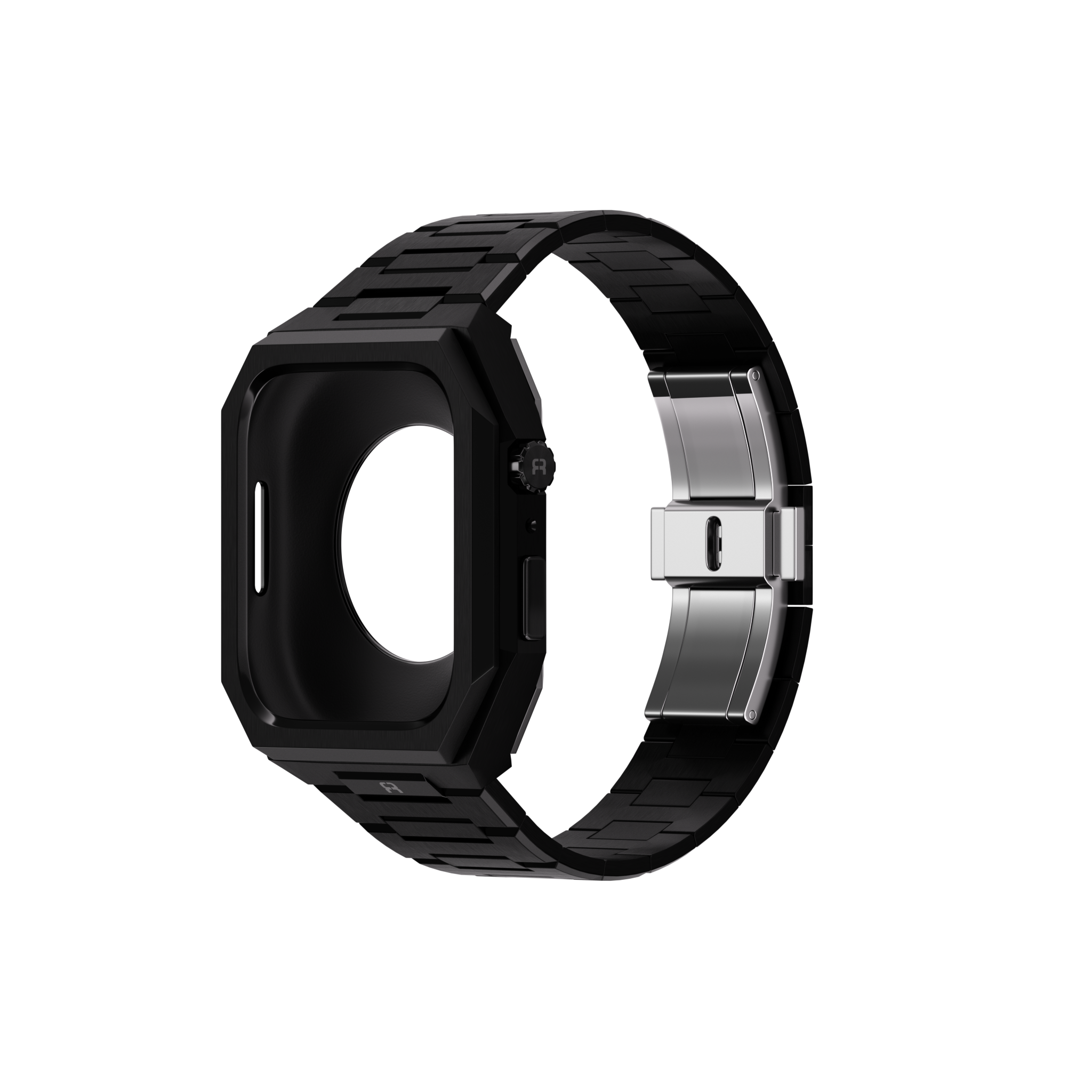 Reqior Apple Watch 45mm case met stalen band 'Nautilus' (zwart)