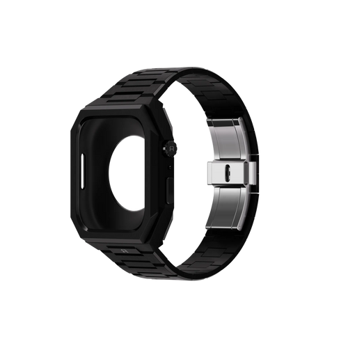 Reqior Apple Watch 45mm case met stalen band 'Nautilus' (zwart)