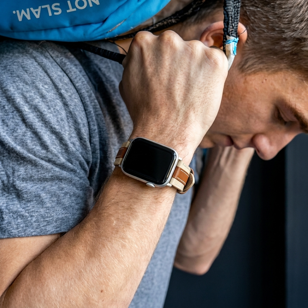 Apple Watch slim hybrid leren band (beige/bruin)