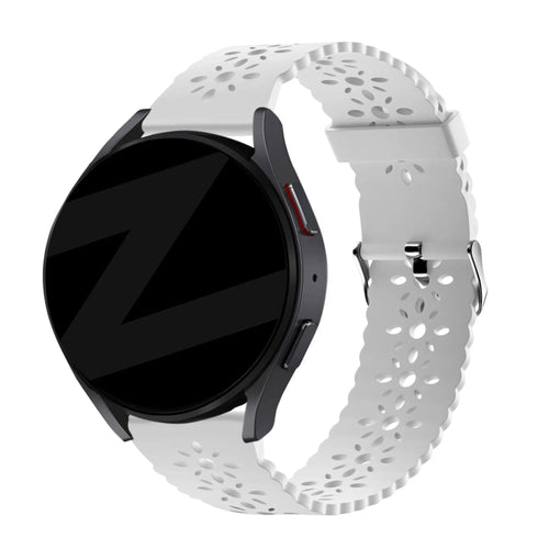 Patterned Silicone Strap, white, on a watch, 3/4 front view