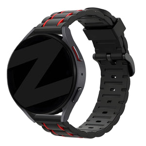 Silicone Sport Strap Striped, black/red, on a watch, 3/4 front view
