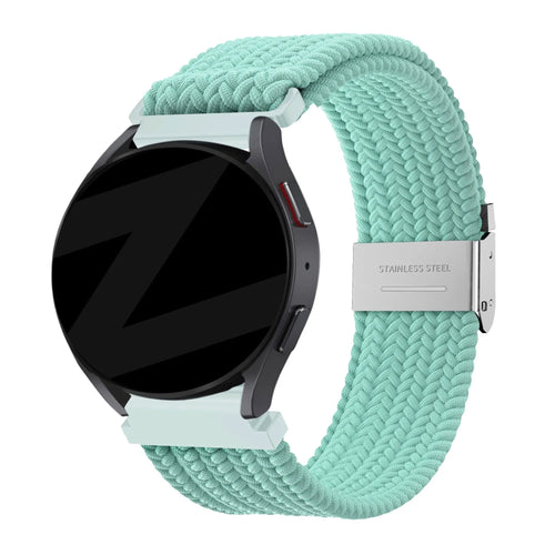 Woven Nylon Strap, turquoise, on a watch, 3/4 front view