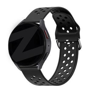 Silicone Sport Strap 'Air', black, on a watch, 3/4 front view