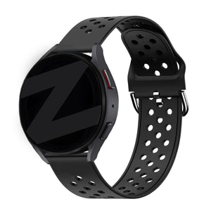 Silicone Sport Strap 'Air', black, on a watch, 3/4 front view