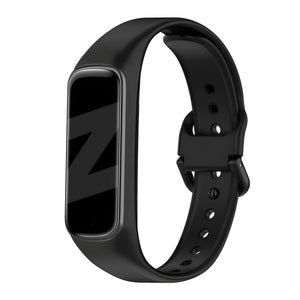 Silicone Strap with Buckle, black, on a watch, 3/4 front view