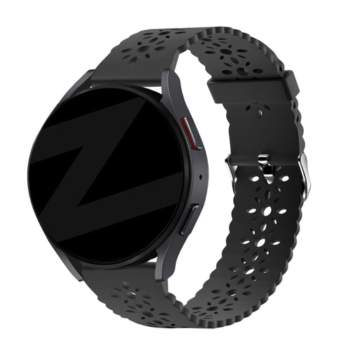 Silicone Strap with Cutouts, black, on a watch, 3/4 front view