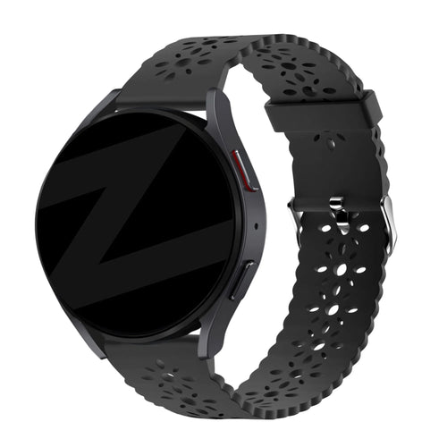 Silicone Strap with Cutouts, black, on a watch, 3/4 front view