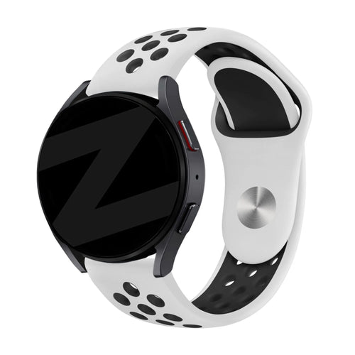 Silicone Sport Strap 'Deluxe', white/black, on a watch, 3/4 front view