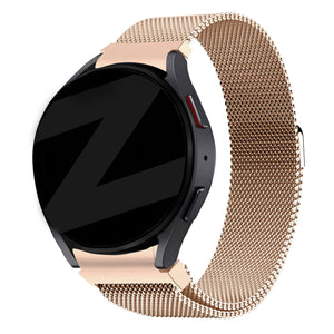 Milanese Loop Strap, rose gold, on a watch, 3/4 front view