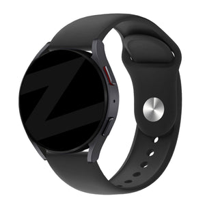 Silicone Sport Strap 'Deluxe', black, on a watch, 3/4 front view