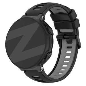 Silicone Buckled Sport Strap, black/grey, on a watch, 3/4 front view