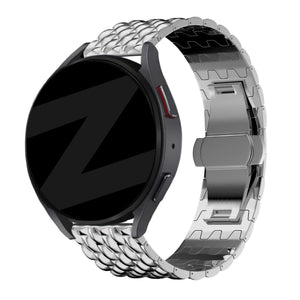 Steel Strap 'Dragon', silver, on a watch, 3/4 front view