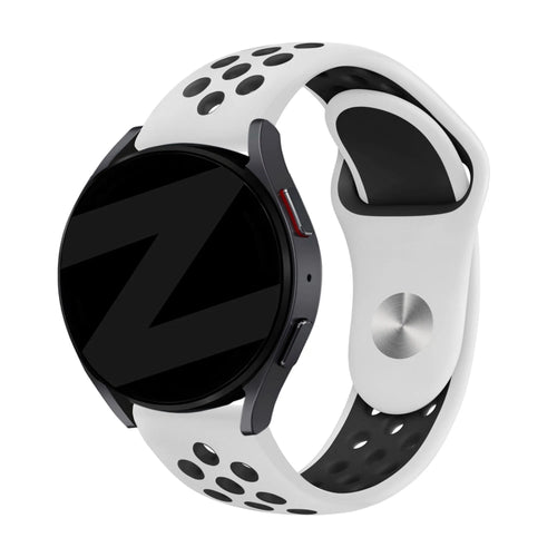 Silicone Sport Strap 'Deluxe', white/black, on a watch, 3/4 front view