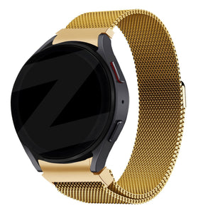 Milanese Loop Strap, gold, on a watch, 3/4 front view