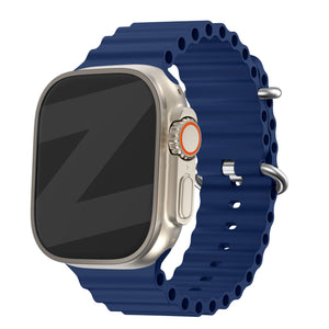 Silicone Ocean Strap 'Classic', dark blue, on a watch, 3/4 front view