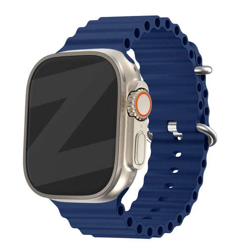 Silicone Ocean Strap 'Classic', dark blue, on a watch, 3/4 front view
