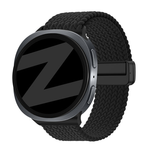 Nylon Braided Strap 'Easy Fit', black, on a watch, 3/4 front view