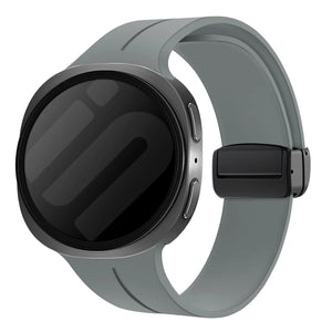 D-Buckle Silicone Strap, dark grey, on a watch, 3/4 front view
