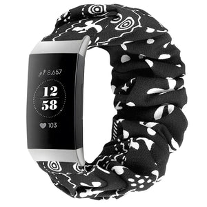 Nylon Scrunchie Strap, black mix, on a watch, 3/4 front view