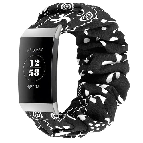 Nylon Scrunchie Strap, black mix, on a watch, 3/4 front view