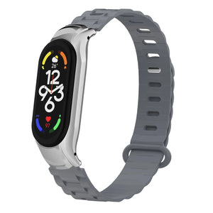 Silicone TPU Strap with Frame, dark grey, on a watch, 3/4 front view